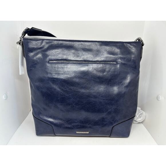 NWT Rececca Minkoff Leather Crossbody Regan Slim Bucket Bag Dark Blue "Moon" - Picture 1 of 10